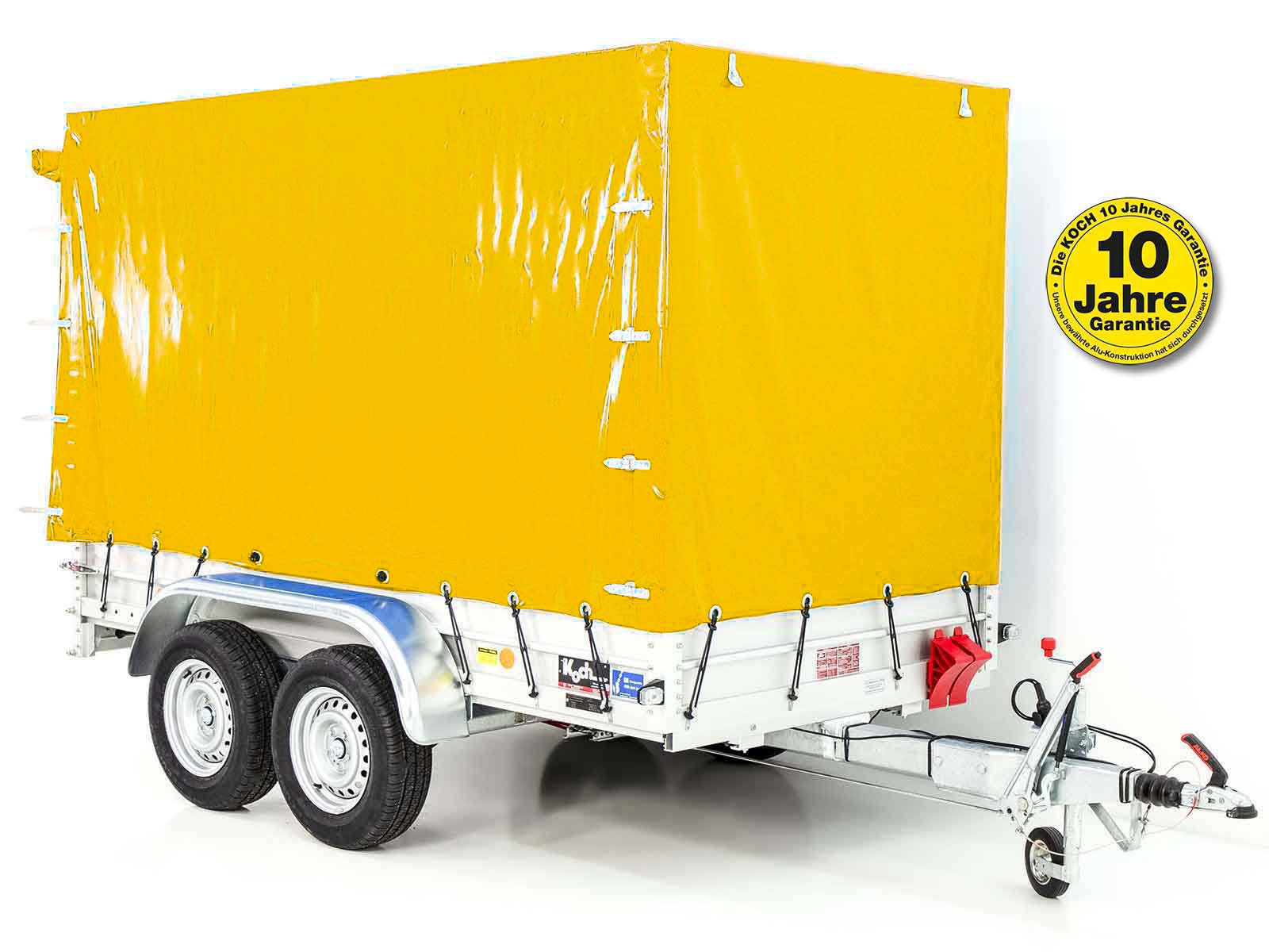 10mitplane-2-2.jpg Anhänger mit Plane 150x300cm 2600kg | Typ 7.26 | Hochplane 180cm – Gelb-Neu – Image 1