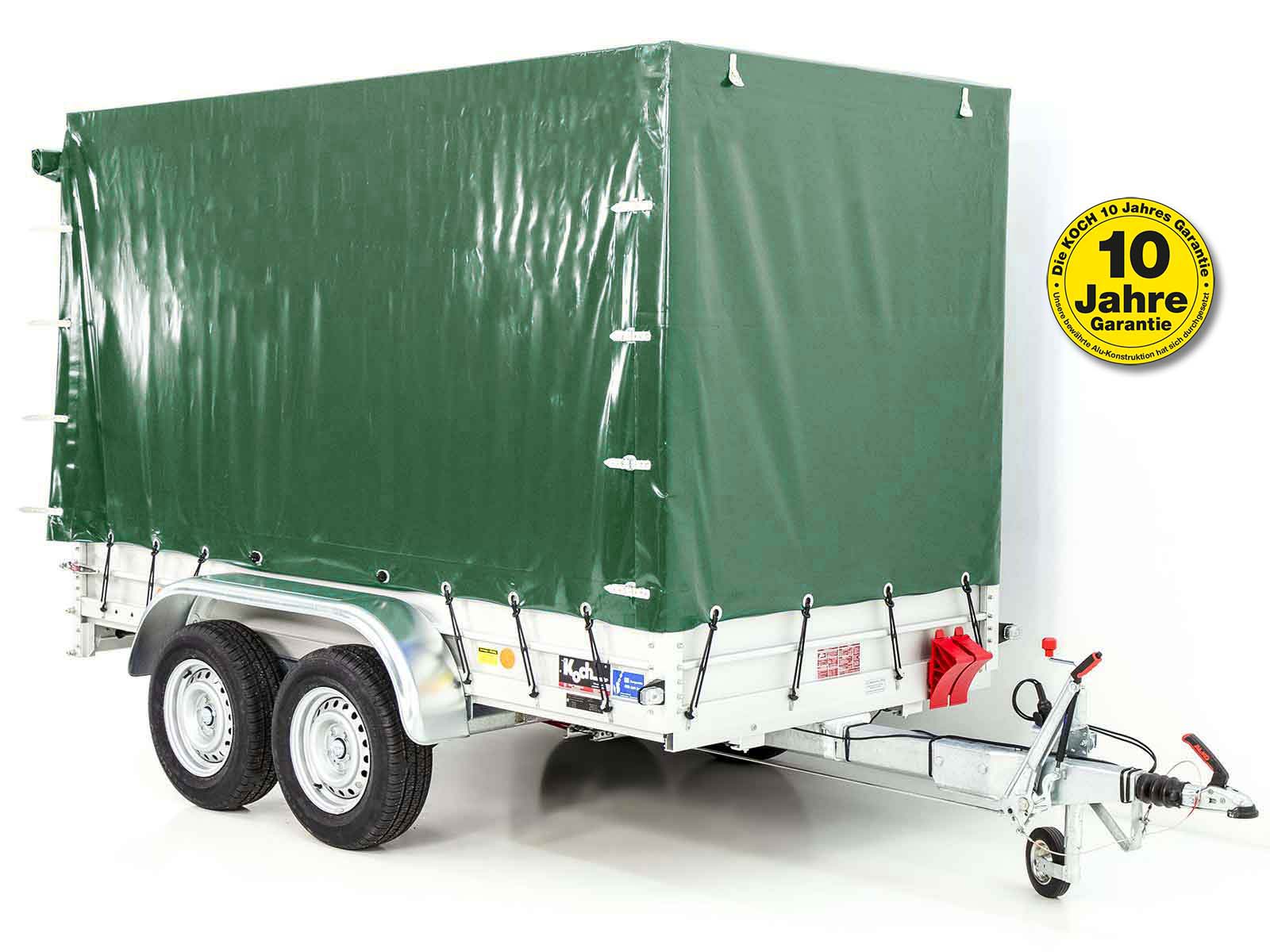 12mitplane-2-1.jpg Anhänger mit Plane 150x300cm 2600kg | Typ 7.26 | Hochplane 180cm – Grün-Neu – Image 1