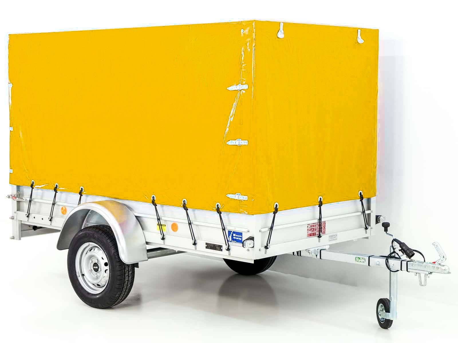 24mitpl-2.jpg Anhänger mit Plane 125x250cm 750kg | Typ U4 | Hochplane 140 cm Profi | Gelb - Neu – Image 1
