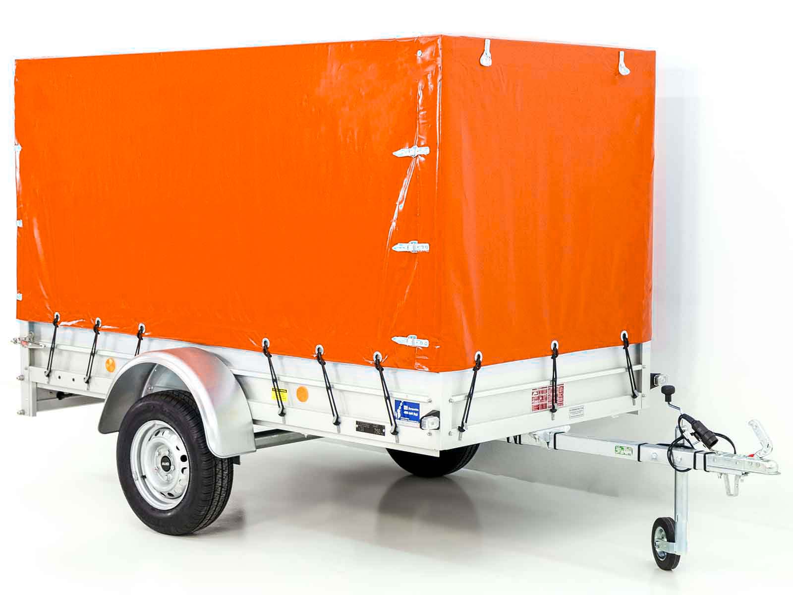 25mitplane-6.jpg Anhänger mit Plane 125x250cm 750kg | Typ U4 | Hochplane 140 cm Profi | Orange - Neu – Image 1