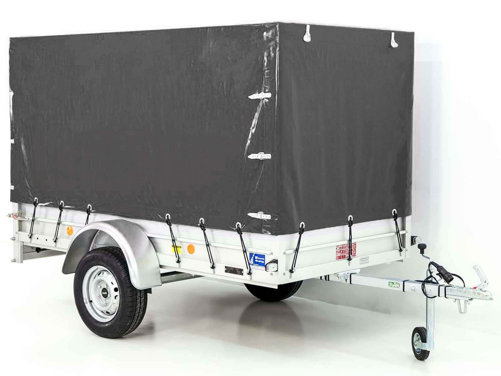 26mitplane-1.jpg Anhänger mit Plane 125x250cm 750kg | Typ U4 | Hochplane 140 cm Profi | Anthrazit - Neu – Image 1