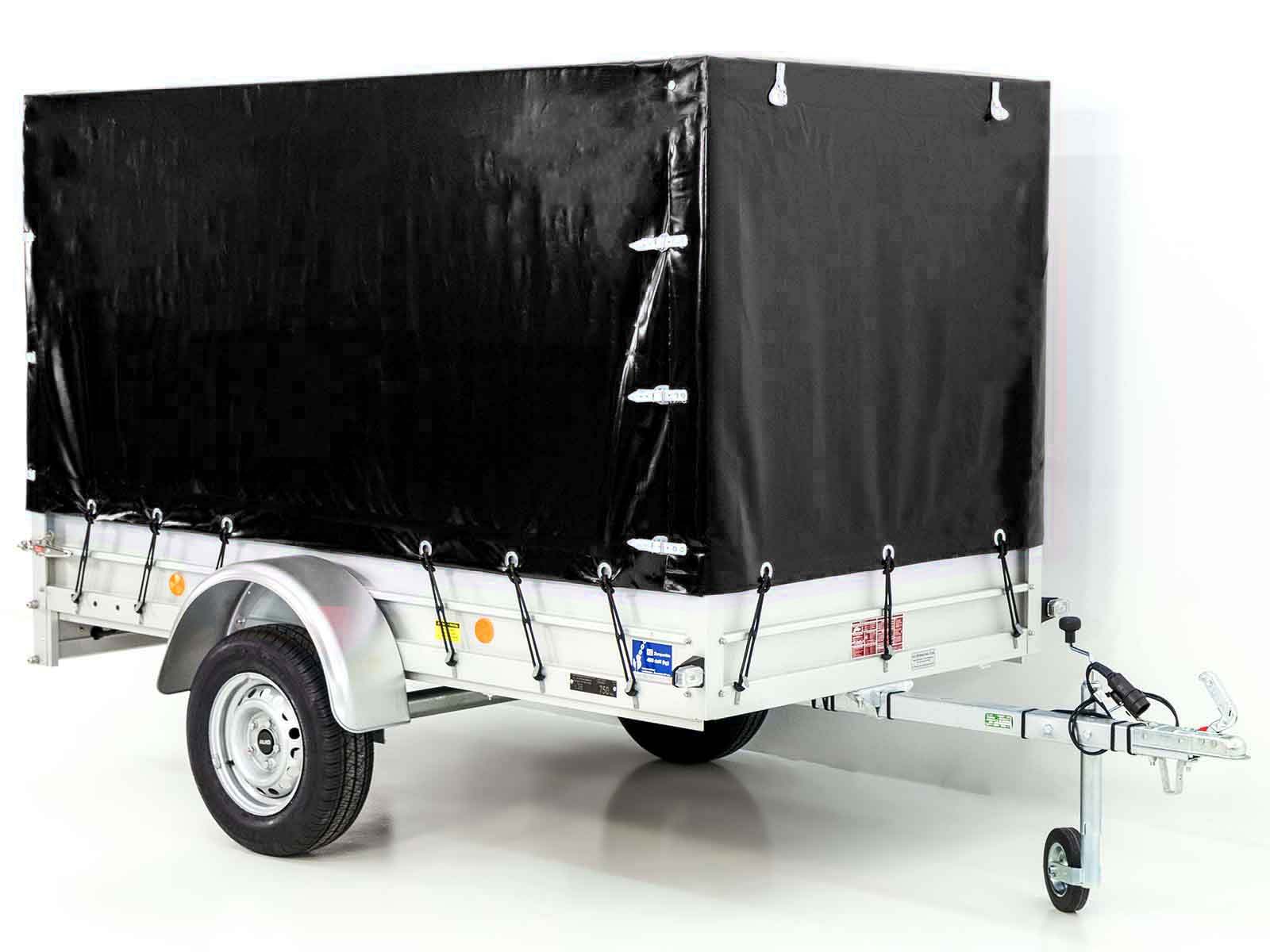 28mitplane-2-1.jpg Anhänger mit Plane 125x250cm 750kg | Typ U4 | Hochplane 140 cm Profi | Schwarz-Neu – Image 1