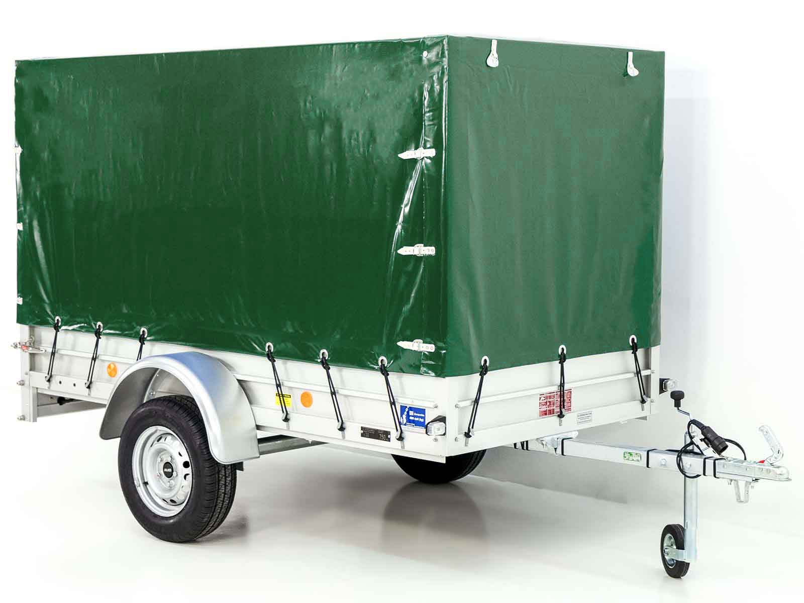 29mitplane-2.jpg Anhänger mit Plane 125x250cm 750kg | Typ U4 | Hochplane 140 cm Profi | Grün - Neu – Image 1
