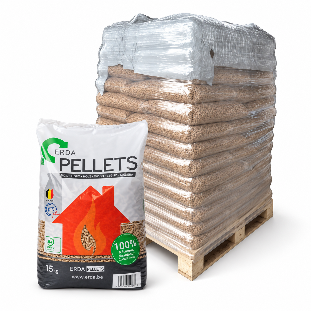 6229cb45-ef63-4323-94f8-23e21d782b5c.png ERDA Holzpellets – 65 × 15 kg Palette (975 kg) – 100 % Nadelholz, ENplus A1 – Image 1
