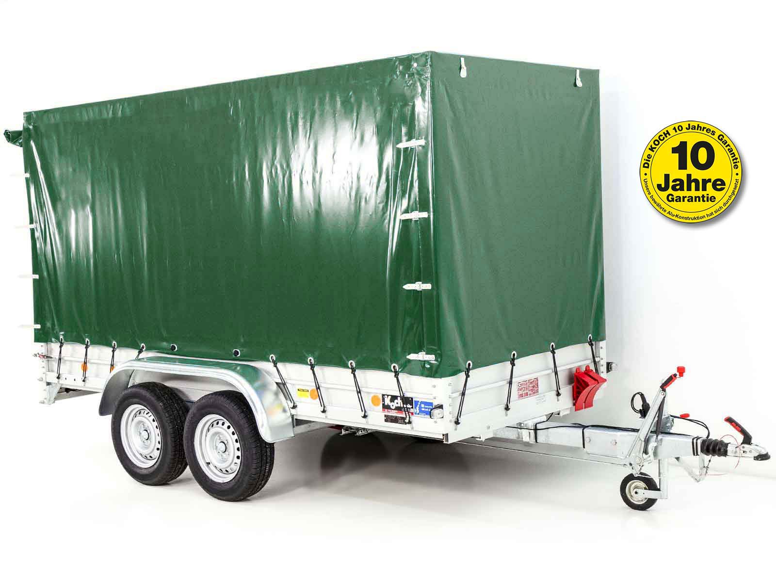 9mitplane-2-2.jpg Anhänger mit Plane 150x350cm 2600kg | Typ 8.26 | Hochplane 180cm – Grün-Neu – Image 1