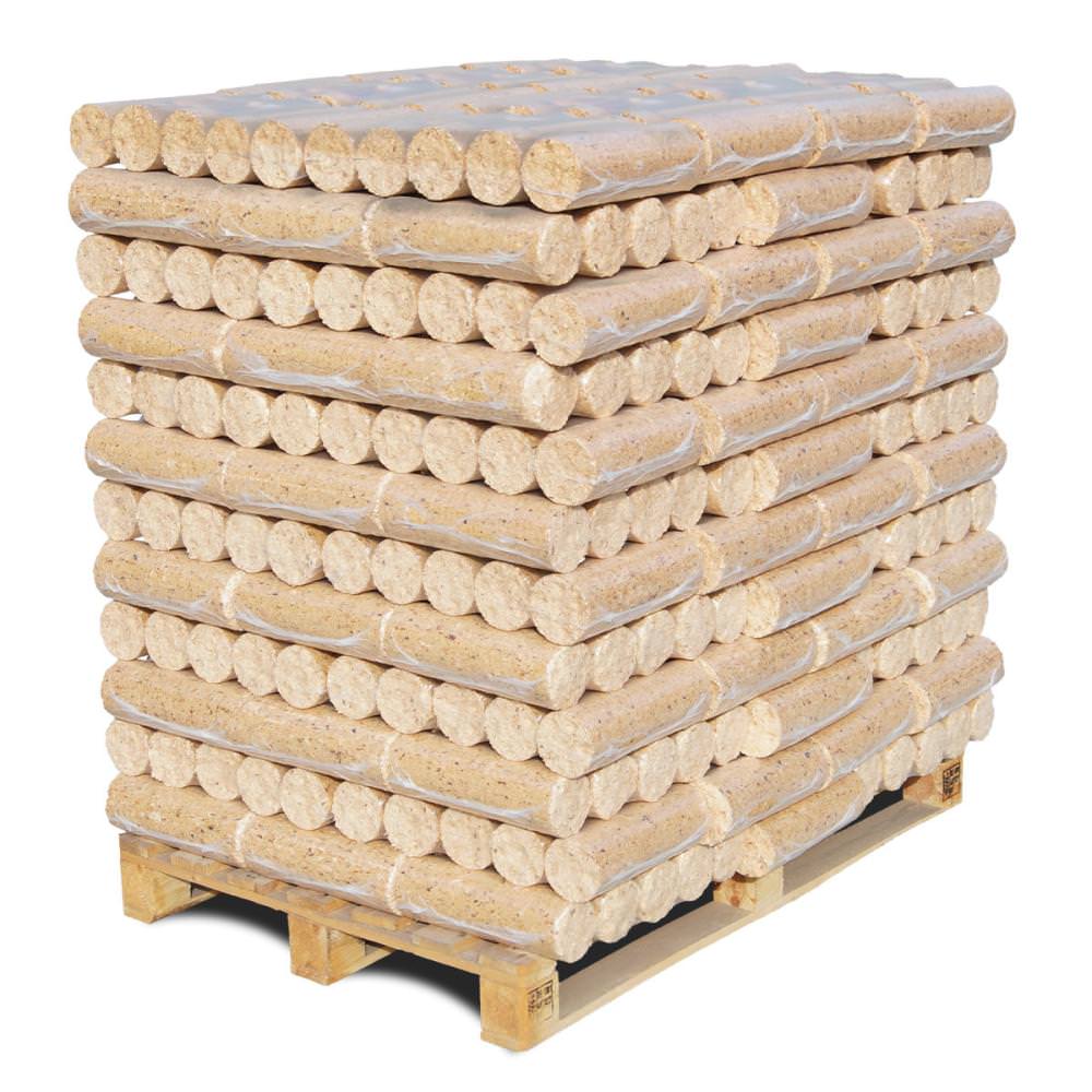 Nadelholz_Holzbriketts_Palette.jpg Nadelholzbriketts rund, ohne Loch 960kg Palette – Image 1