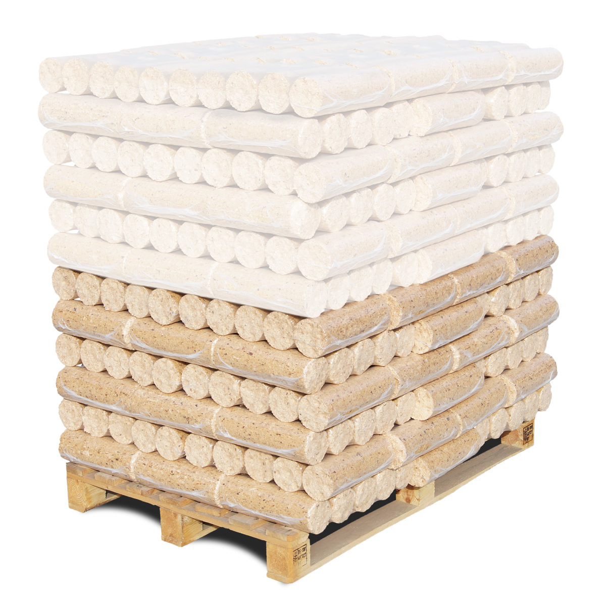 Nadelholz_Holzbriketts_halbe_Palette.jpg Nadelholzbriketts rund, ohne Loch 480kg Palette – Image 1
