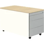 Schubladencontainer m. Rollen, 529×800, Kunststoffpl., 3 Schubl. weiß/alu/Ahorn
