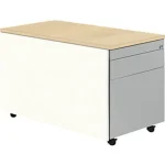 Schubladencontainer, Rollen, 529×800, 1 Materialschub, 1 Hängereg,weiß/alu/Ahorn
