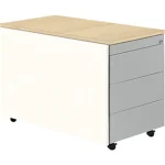 Schubladencontainer m.Rollen, 579×800, Kunststoffpl., 3 Schubl., weiß/alu/Ahorn