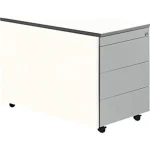 Schubladencontainer m. Rollen, 579×800, Kunststoffpl., 3 Schubl. weiß/alu