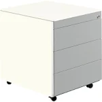 Schubladencontainer mit Rollen, 570×600, Stahlpl., 3 Schubl. weiß/alu
