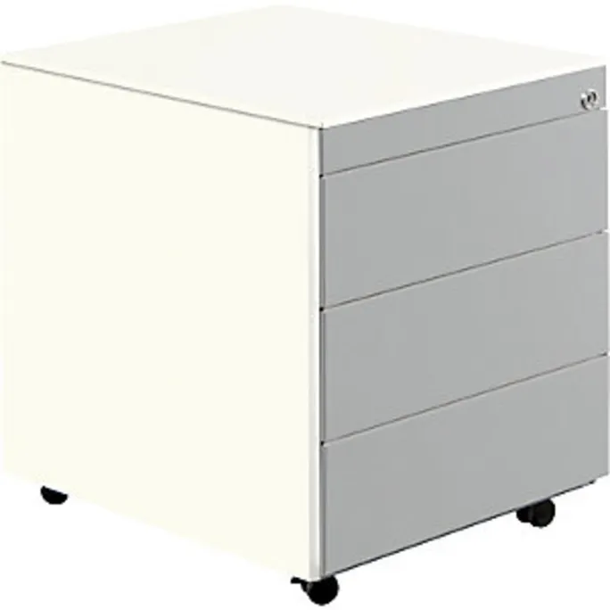 image-22634.webp Schubladencontainer mit Rollen, 570×600, Stahlpl., 3 Schubl. weiß/alu – Image 1
