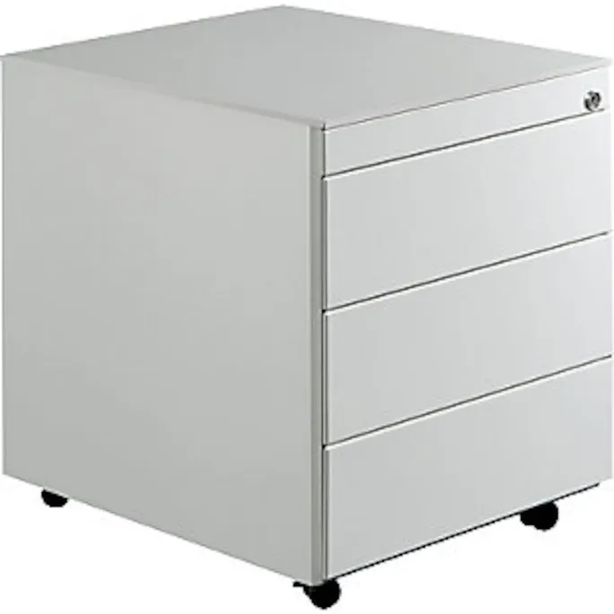 image-22637.webp Schubladenrollcontainer, HxT 570×600 mm, Stahlplatte, 3 Schubl., lichtgrau – Image 1