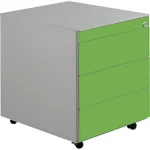 Schubladencontainer, Rollen, 570×600, Stahlpl., 3 Schubl. alu/gelbgrün