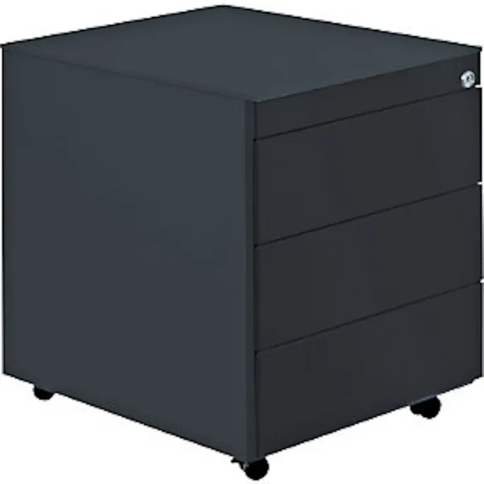 image-22650.webp Schubladenrollcontainer, HxT 570×600 mm, Stahlplatte, 3 Schubl., graphitschwarz – Image 1