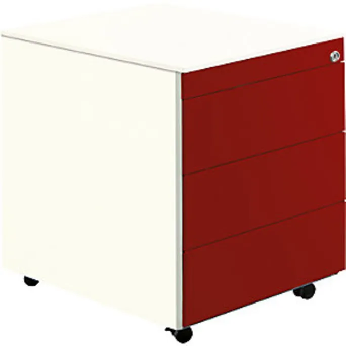image-22668.webp Schubladencontainer mit Rollen, 570x600mm, Stahlplatte, 3 Schubladen, weiß/rot – Image 1
