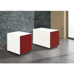 Schubladencontainer mit Rollen, 570x600mm, Stahlplatte, 3 Schubladen, weiß/rot – Image 3