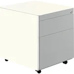 Schubladencontainer mit Rollen, 570×600, 1 Materialschub, 1 Hängereg, weiß/alu