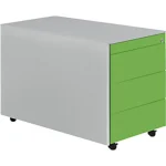 Schubladencontainer mit Rollen, 570×800, Stahlpl., 3 Schubl. alu/gelbgrün