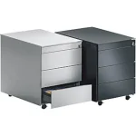 Schubladencontainer mit Rollen, 570x800mm, Stahlplatte, 3xSchublade, weiß/grau – Image 2