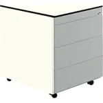 Schubladencontainer m.Rollen, 573×600, HPL-Vollkernpl., 3 Schubl., weiß/alu