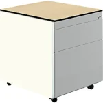 Schubladencontainer m.Rollen, 573×600, 1 Materials., 1 Hängereg, weiß/alu/Ahorn