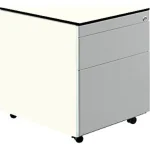 Schubladencontainer m.Rollen, 573×600, 1 Materialschub, 1 Hängereg, weiß/alu
