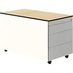Schubladencontainer m.Rollen, 523×800, HPL-Vollkernpl., 3 Schubl. weiß/alu/Ahorn