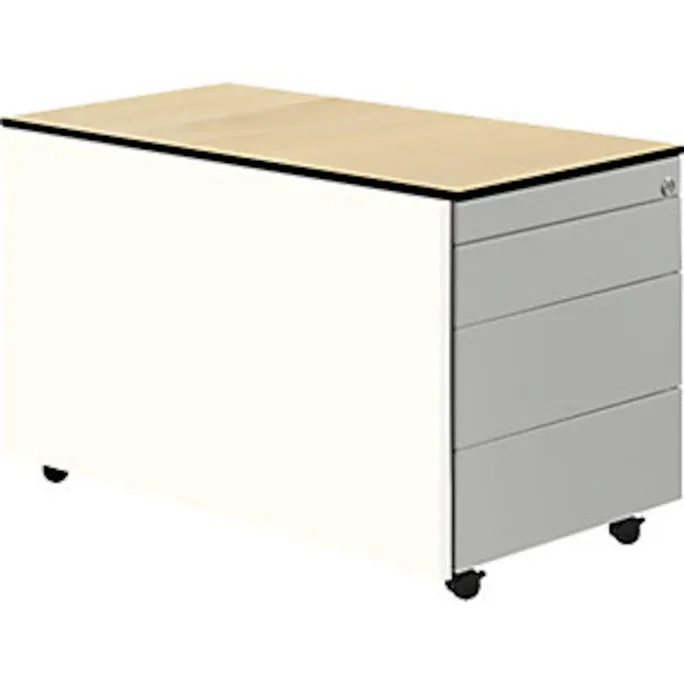 image-22783.webp Schubladencontainer m.Rollen, 523×800, HPL-Vollkernpl., 3 Schubl. weiß/alu/Ahorn – Image 1