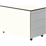Schubladencontainer m.Rollen, 573×800, HPL-Vollkernpl., 3 Schubl.,weiß/alu/weiß