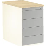 Schubladencontainer, HxT 720×800 mm, 4 Schubladen, reinweiß/weißaluminium/Ahorn