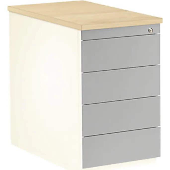 image-22797.webp Schubladencontainer, HxT 720×800 mm, 4 Schubladen, reinweiß/weißaluminium/Ahorn – Image 1