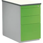 Schubladencontainer, 720×800, 2 Materialschübe, 1 Hängereg., alu/gelbgrün/weiß