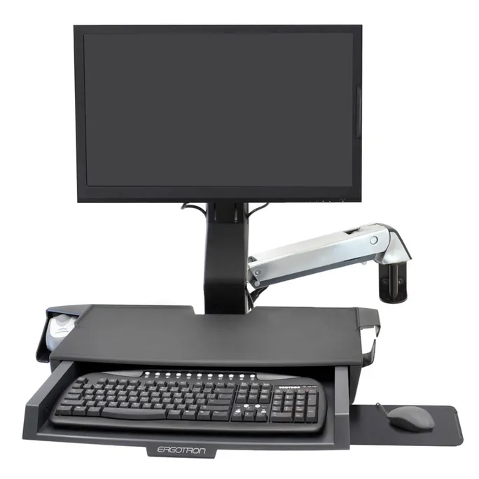 image-7173.webp Ergotron StyleView® Steh-Sitz Combo Schwenkarm mit Ablagefläche (Aluminum) – Image 1